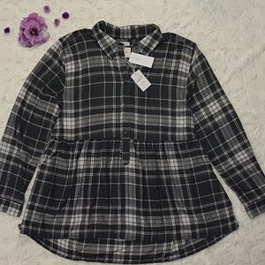 AE SOFT PLAID POPOVER BABYDOLL TOP
